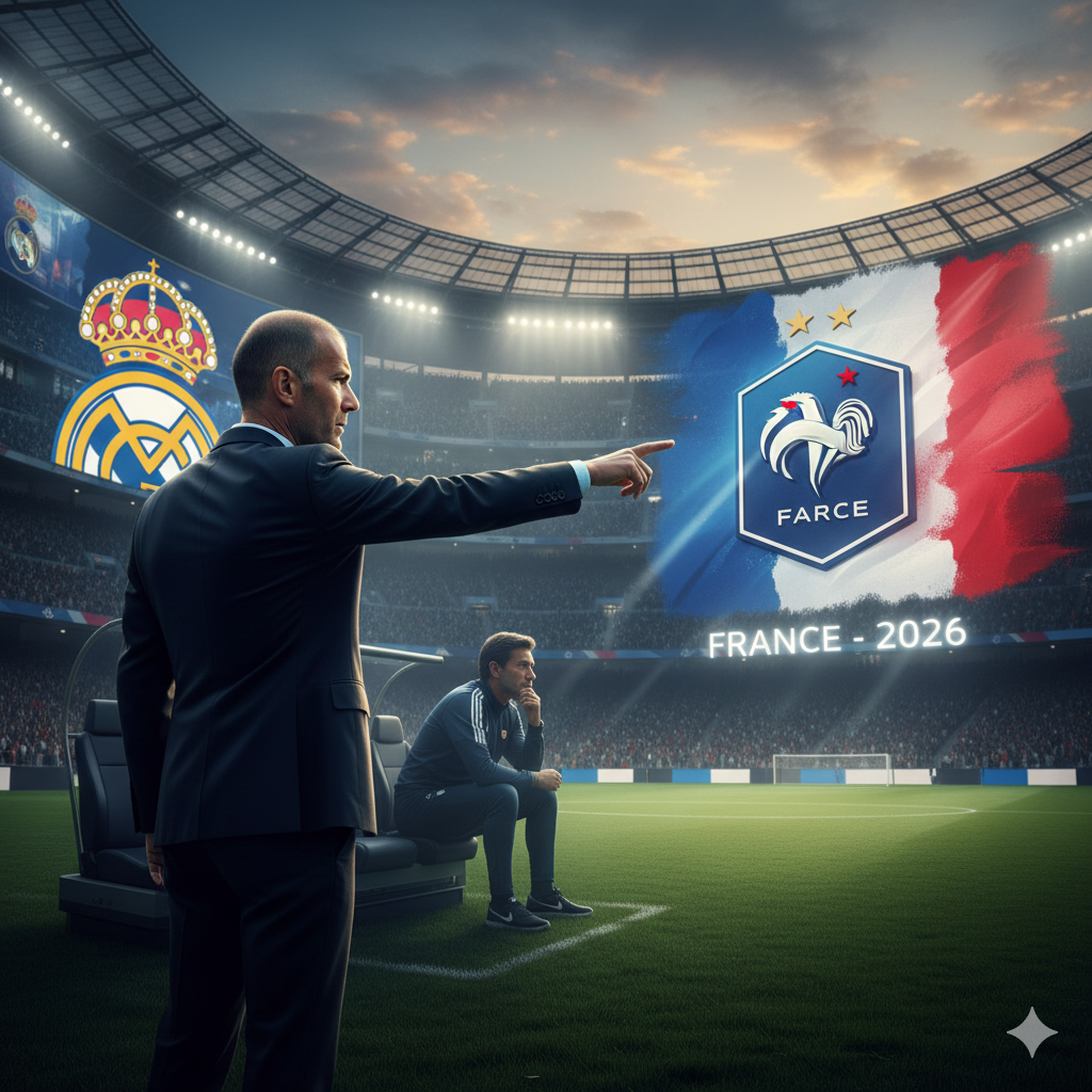 نفي شائعات ريال مدريد: ظهور شعار ريال مدريد بشكل ثانوي وخافت، مع جلوس ألونسو في الخلفية، يعطي انطباعًا بأن زيدان يركز على مسار مختلف، بعيداً عن مقعد تدريب النادي الملكي في الوقت الراهن.